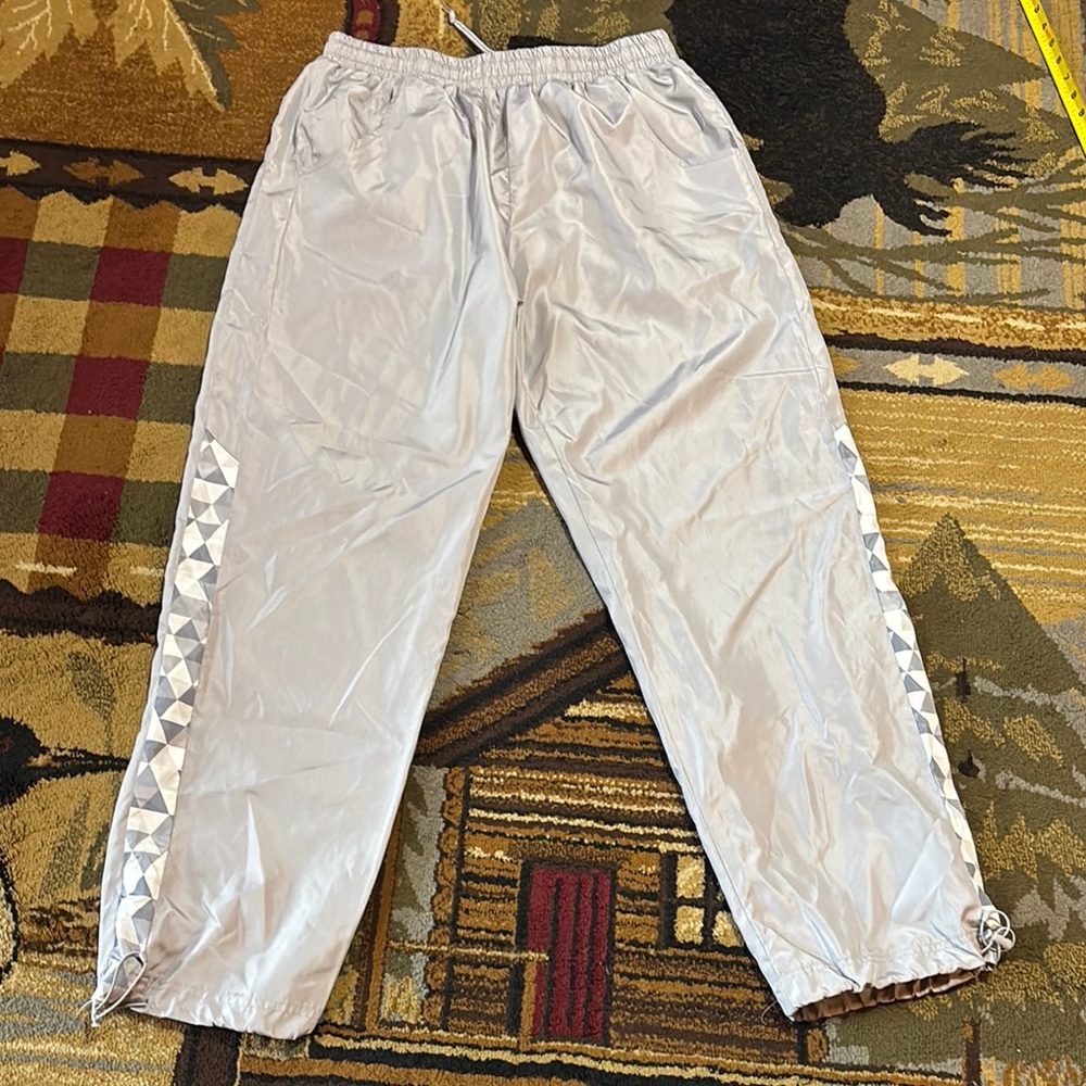 Silver Track Pants with Elastic‎ Cuffs and Drawstring Waist